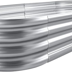 Land Guard Large Oval Outdoor Galvanized Raised Garden Bed Kit Outdoor – Silver