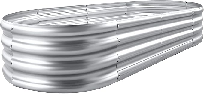 Land Guard Large Oval Outdoor Galvanized Raised Garden Bed Kit Outdoor - Silver