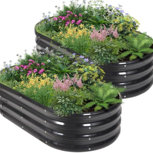 Galvanized Raised Garden Bed Outdoor – 4x2x1FT (2 Pack) Metal Garden Planter Box with Safety Edging and Gloves, Raised Bed for Gardening Vegetables Fruits and Flowers – Grey