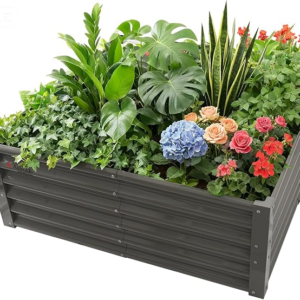 A ANLEOLIFE 4X4X1.5 ft Galvanized Raised Garden Beds Outdoor, Square Metal Planter Box for Planting Vegetables Flowers Herb, Anti-Rust & Easy-Setup, Quartz Grey