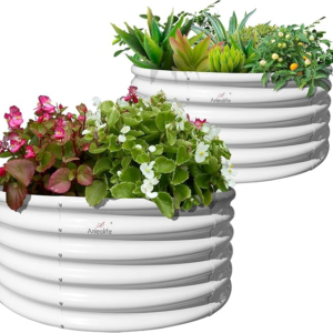 ANLEOLIFE 2-Pack 4ft x 18” Tall Round Outdoor Galvanized Raised Garden Beds – Antique White