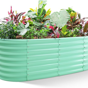 Land Guard 24“ Tall 4×2ft Iall and Oval Galvanized Raised Garden Bed Kit -Lime Green