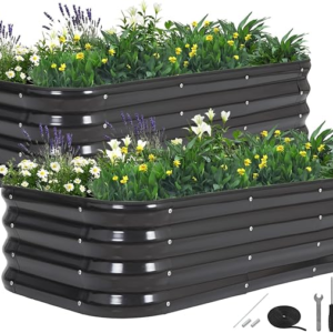 3 in 1 Rectangular Galvanized Raised Garden Bed – 4x2x1ft (2Packs) – Dark Grey