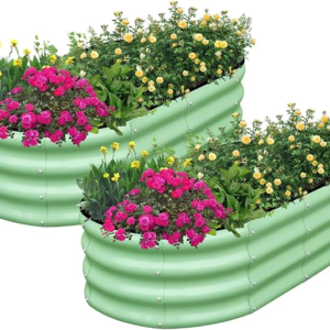 SnugNiture Galvanized Raised Garden Bed Outdoor, 2 Pcs 4x2x1ft Oval Metal Planter Box for Planting Plants Vegetables, Green