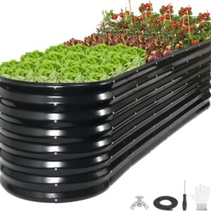 BirdsinYard -Oval Outdoor Galvanized Raised Bed for the Garden – Dark Grey