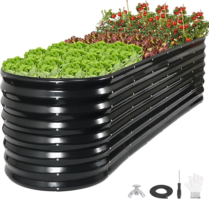 BirdsinYard -Oval Outdoor Galvanized Raised Bed for the Garden - Dark Grey