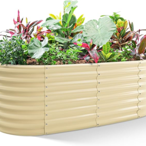 Land Guard 24“ Tall 4×2ft Oval Galvanized Raised Garden Bed Kit – Cream Yellow