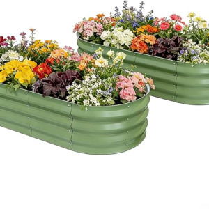 Large Outdoor Galvanized Raised Garden Bed for Gardening (2-Pack) – 6x3x3ft – Olive Green