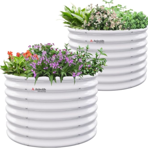 A ANLEOLIFE 2-Pack 3ft x 24” Tall Galvanized Raised Garden Beds Outdoor, Round Metal Planter Box for Planting Vegetables Flowers Herb, Anti-Rust & Easy-Setup, Antique White