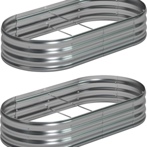 8x4x1ft(2 Pack) Galvanized Oval Raised Garden Bed,Outdoor Planter Box Metal Patio Kit Planting Bed for Vegetables Flowers Herb,Silver