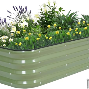 3 in 1 Modular and Rectangular Galvanized Raised Garden Bed – 4x2x1ft = Green