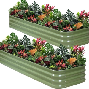 1MORE Raised Garden Bed -8X2X1 Galvanized Planter Box for Outdoor Gardening,5 in 1 Modular Raised Bed Kit with Protective Tape, Gloves for Herb,Ideal for Vegetables and Plants.Green-2pack