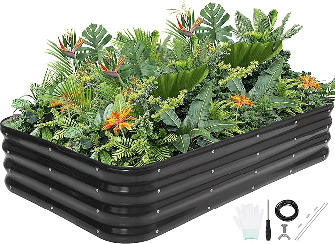 G GOOD GAIN 4-in-1 Adjustable Raised Garden Bed Kit | Galvanized Planter Boxes for Vegetables, Flowers | 12