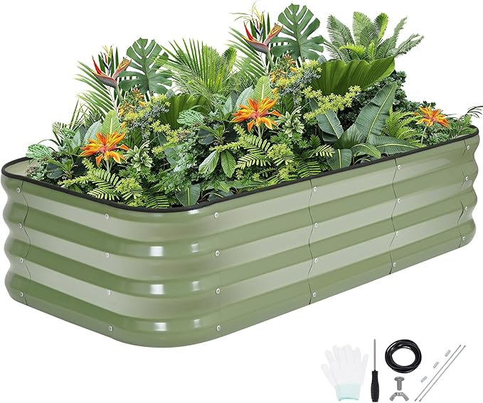 G GOOD GAIN 3-in-1 Adjustable Raised Garden Bed Kit | Galvanized Planter Boxes for Vegetables, Flowers | 12