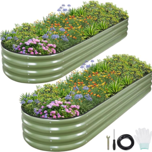 1MORE Galvanized Raised Garden Bed- Planter Garden Boxes Outdoor, Raised Beds for Gardening,Metal Garden Bed Kit for Vegetables Flower, Planter Raised Beds.8x2x1ft Green-2pcs
