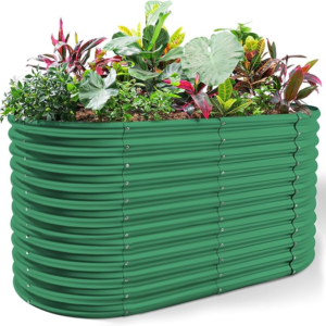 Land Guard 6x3x3ft Tall Outdoor Oval Galvanized Raised Garden Beds – Forest Green