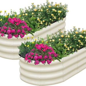 SnugNiture Outdoor Oval Galvanized Raised Garden Bed Outdoor- 2 Pieces – White