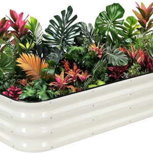 1MORE Raised Garden Bed – 4X2X1 Galvanized Planter Box for Outdoor Gardening and Planting, Ideal for Vegetables and Plants.White-1Pcak