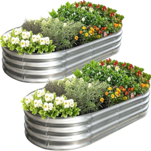 Large and Oval Galvanized Raised Garden Bed Kit – 4x2x1 FT (2-Pack) – Silver