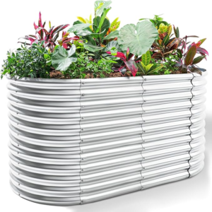 Land Guard 6x3x3ft Tall and Oval Outdoor Galvanized Raised Garden Beds – Classic Silver