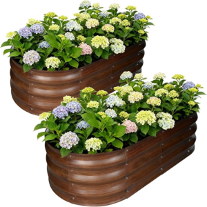 Large 2-Pieces Outdoor Galvanized Raised Garden Bed for Gardening – Dark Brown