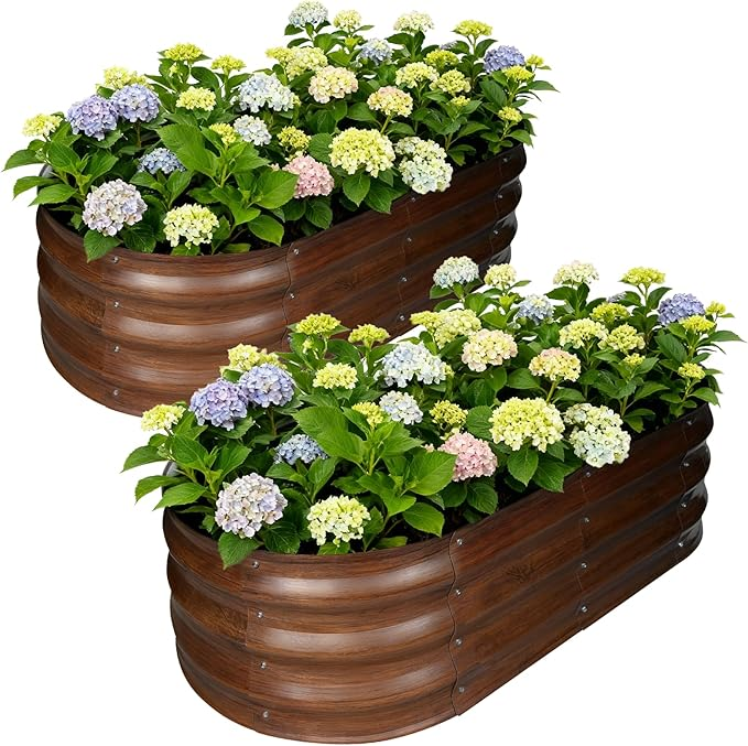 Large 2-Pieces Outdoor Galvanized Raised Garden Bed for Gardening - Dark Brown
