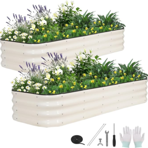 4 in 1 Rectangular Galvanized Raised Garden Bed – 6x2x1ft (2Packs) – White