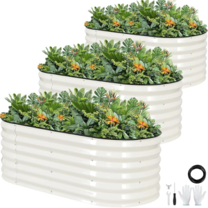 Outdoor 3-Pieces Tall (17 Inches) Galvanized Raised Garden Bed – White
