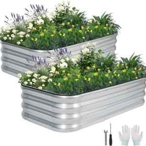3 in 1 Rectangular Galvanized Raised Garden Bed- 4x2x1ft (2Packs) Modular Planter Box Outdoor – Plain Metal