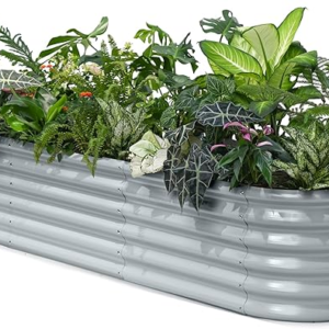 Large Oval Outdoor Galvanized Raised Garden Bed for the Garden – Chrome Metal