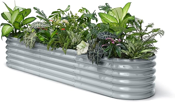 Large Oval Outdoor Galvanized Raised Garden Bed for the Garden - Chrome Metal