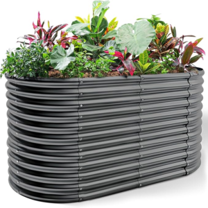 Land Guard Outdoor and Tall Oval Galvanized Raised Garden Beds 3ft Tall – Dark Grey
