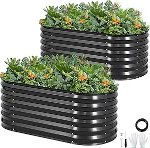 17 inches Tall Galvanized Raised Garden Bed Outdoor- 2 Pieces - Dark Grey