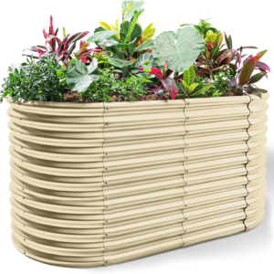 Land Guard 6x3x3ft Oval Galvanized Raised Garden Beds – Cream Yellow