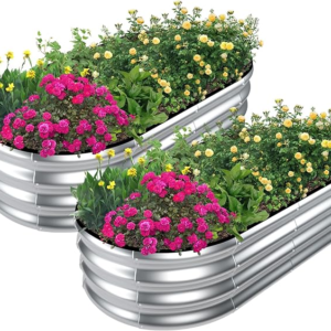 SnugNiture 2-Pieces Oval Outdoor Galvanized Raised Garden Bed Outdoor – Silver