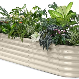 8x2x1.5 ft Tall Oval Galvanized Raised Garden Bed – Beige
