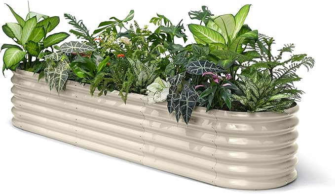 8x2x1.5 ft Tall Oval Galvanized Raised Garden Bed - Beige