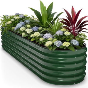 Oval Galvanized Steel Raised Garden Bed Kit – Forest Green- 6×3×2 ft