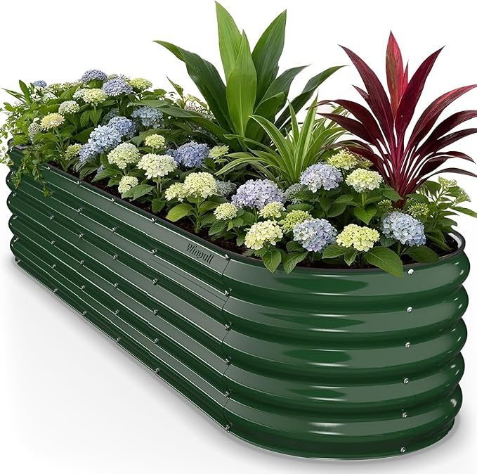 Oval Galvanized Steel Raised Garden Bed Kit - Forest Green- 6×3×2 ft