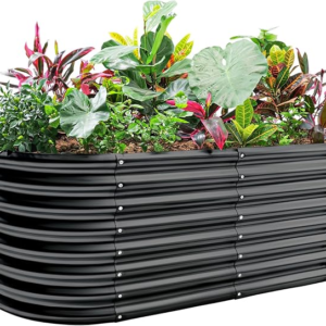 Land Guard 24“ Tall Oval and Large Galvanized Raised Garden Bed Kit – Dark Gray