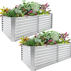 Land Guard (Pack of 2) Rectangular Galvanized Metal Raised Garden Bed – Silver