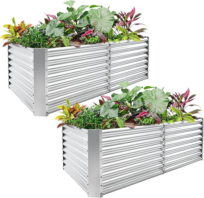 Land Guard (Pack of 2) Rectangular Galvanized Metal Raised Garden Bed - Silver