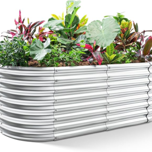 Land Guard 24“ Tall Oval Galvanized Raised Garden Bed Kit – White