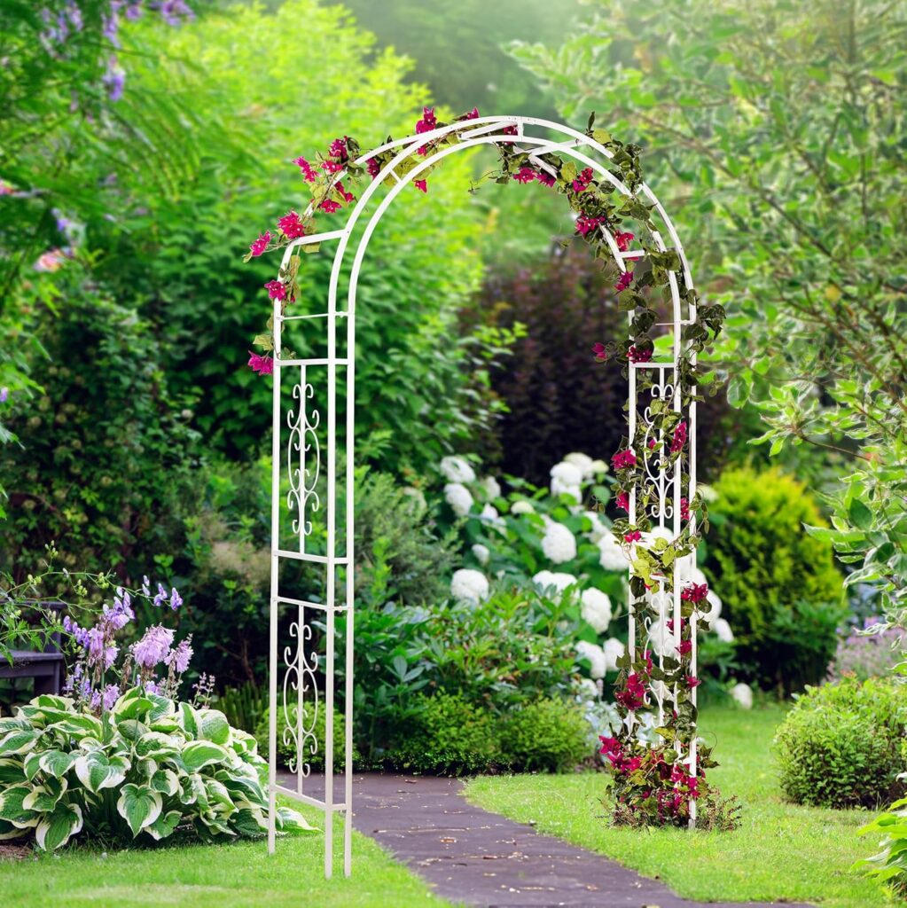 Backyard Garden with Arbor and Trellis Wiil Provide More Structures to Your Garden